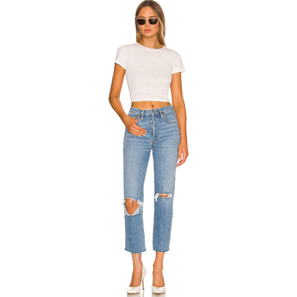 NEW! RE/DONE Size 24 70s Stove Pipe Denim Jeans Destroyed Dawn $295 msrp I18-9